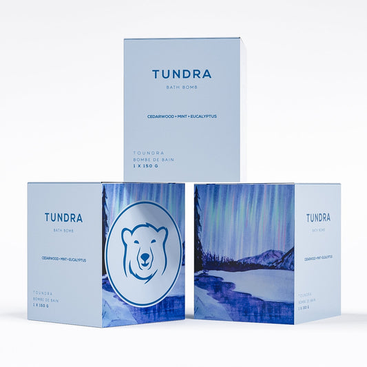 set of 3 tundra bath bomb by bare skin bar in box