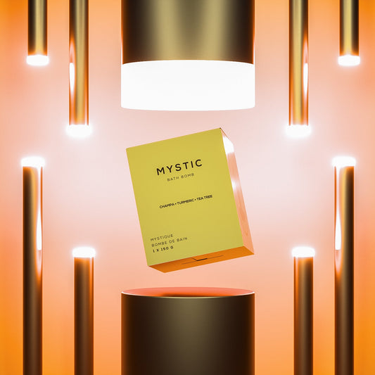 turmeric bath bomb in yellow package