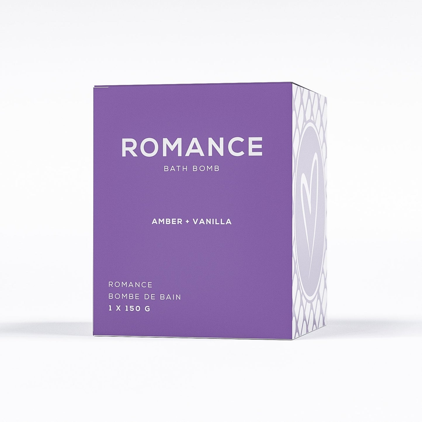 vanilla amber bath bomb by bare skin bar in purple box