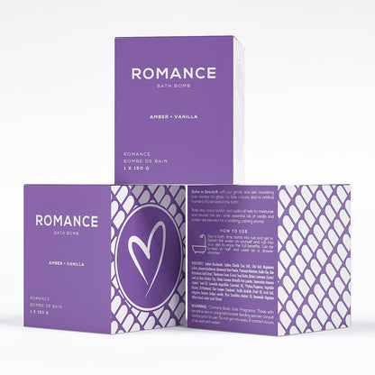 set of 3 vanilla amber bath bomb by bare skin bar in purple box