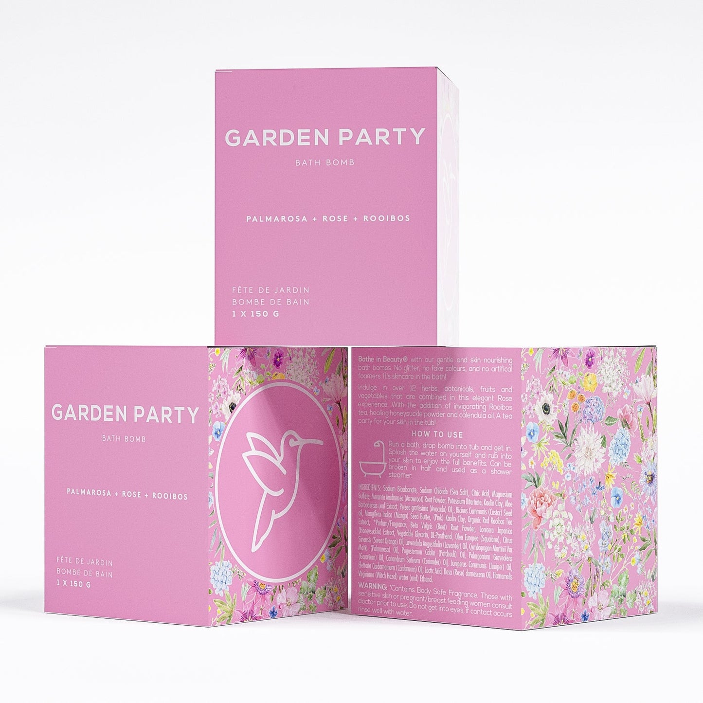 set of 3 rose bath bomb in pink floral box