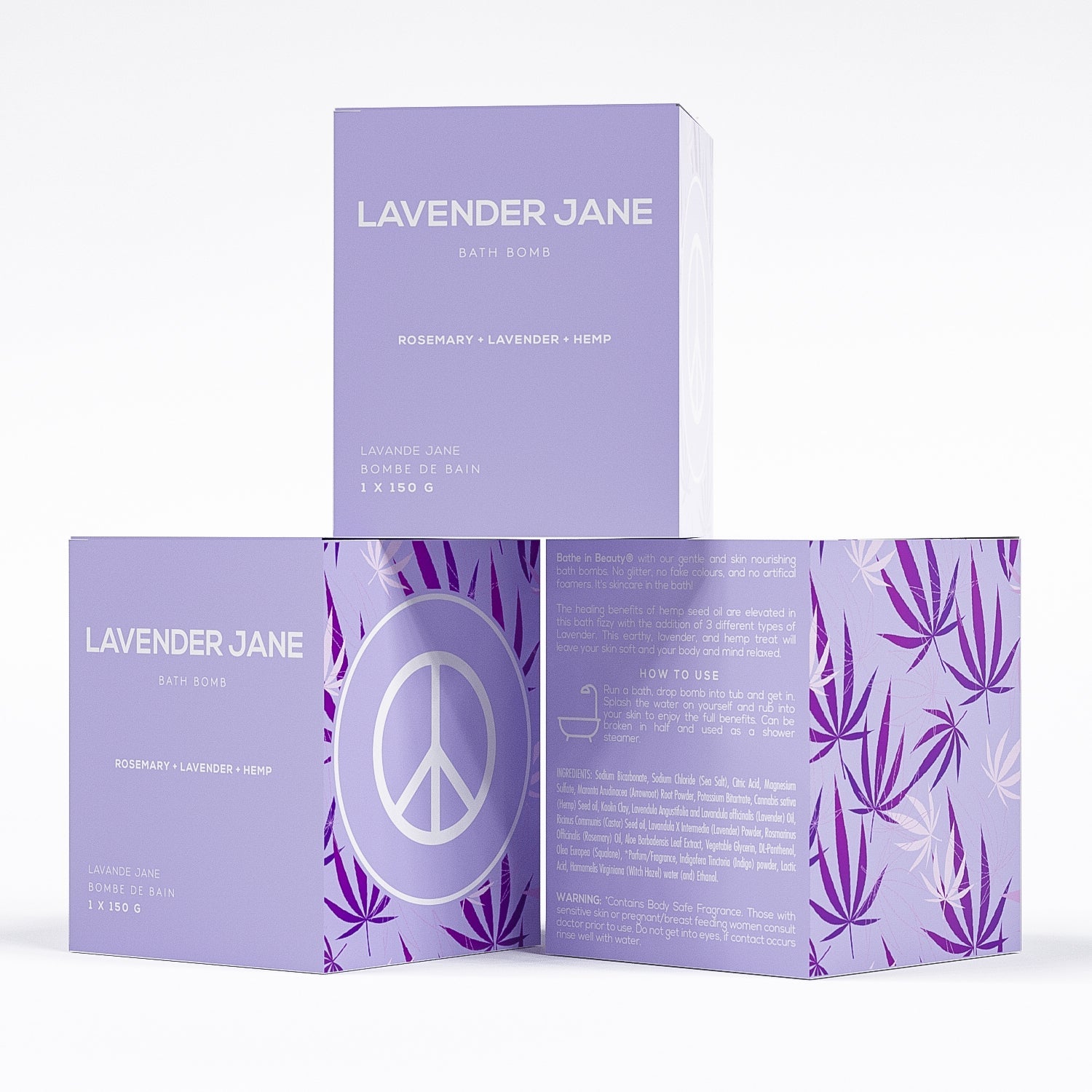 set of 3 lavender rosemary bath bomb in box by bare skin bar