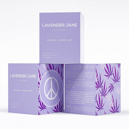 set of 3 lavender rosemary bath bomb in box by bare skin bar