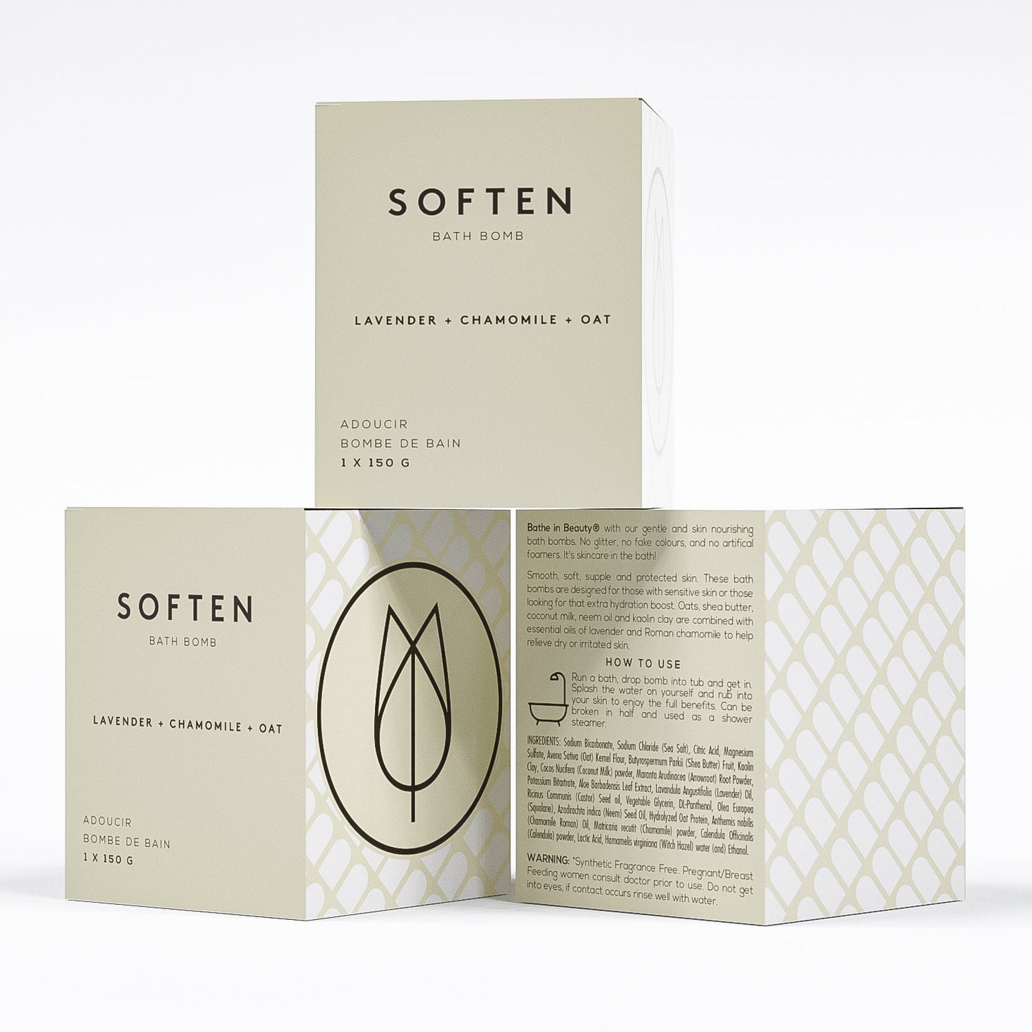 set of 3 lavender chamomile bath bomb by bare skin bar in box