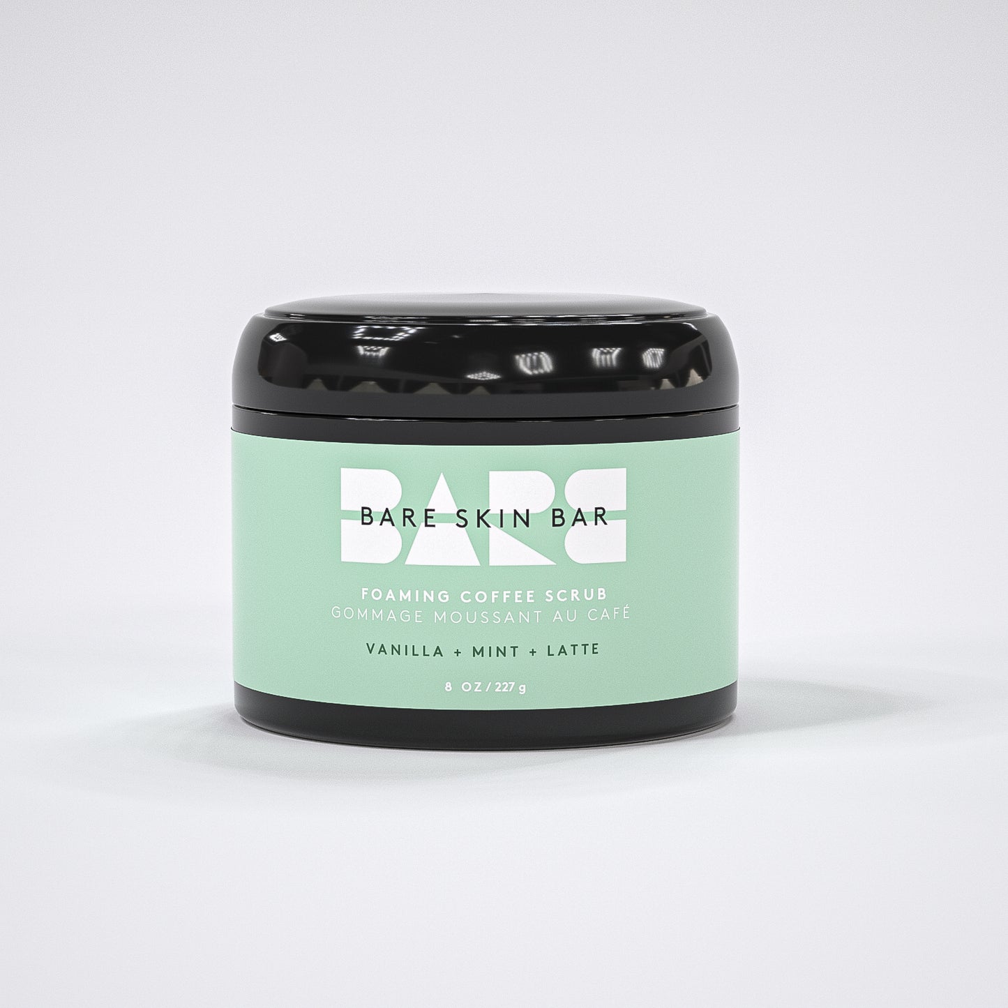 Bare Skin Bar foaming coffee scrub container on a white background